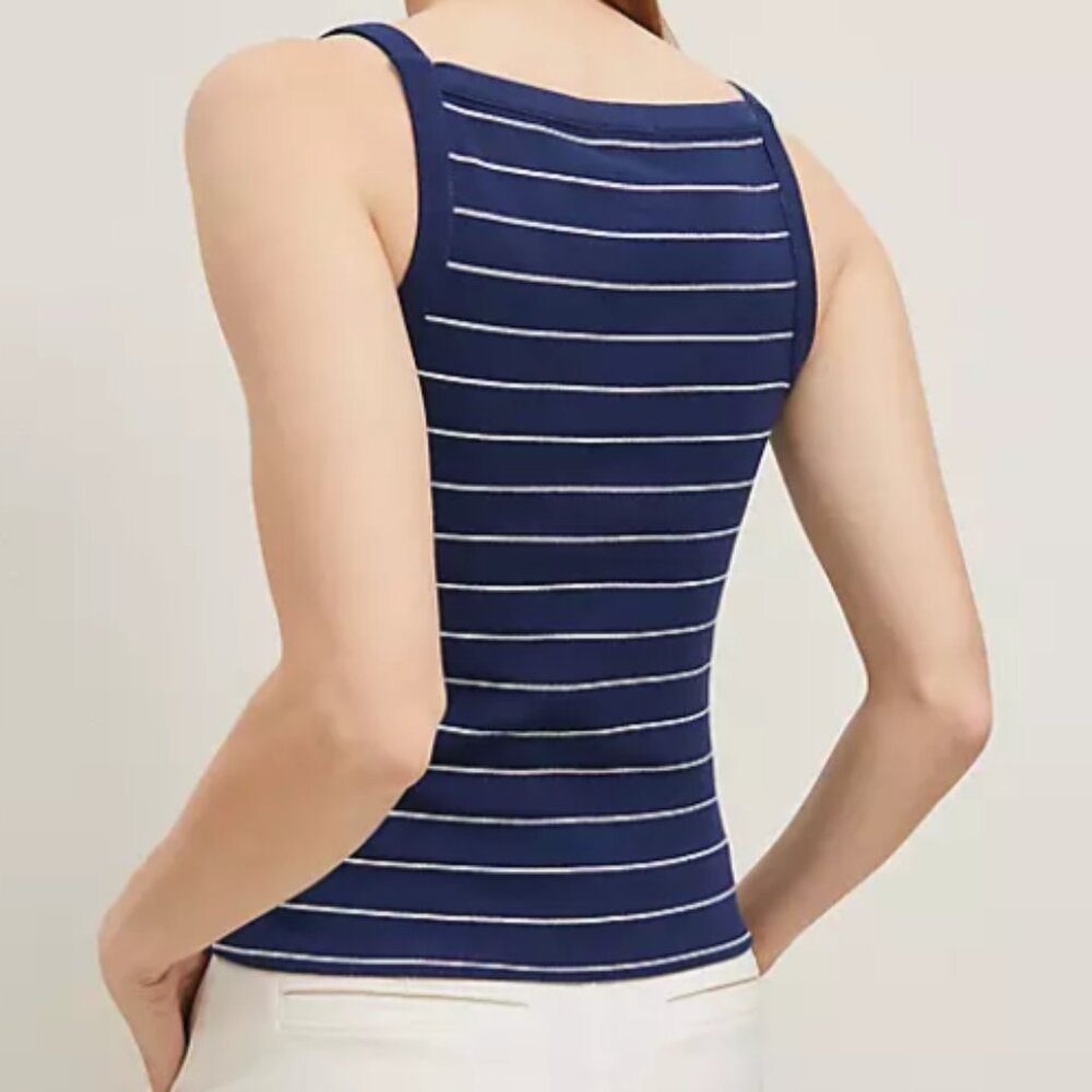 Ann Taylor Striped Navy Blue and White Button Tank Top - Picture 2 of 2